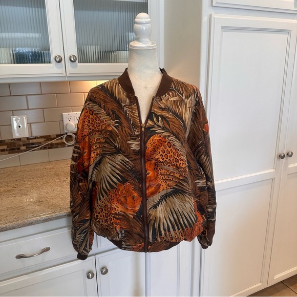 Vintage Silk Animal Print Bomber Jacket by Atlantic Beach Zip Front - Picture 1 of 8